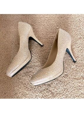 Hot Tomato Women’s Gold Glitter 3.5” Heel Formal Events Prom Wedding Metallic